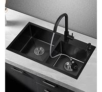 ZQFHSX Fregadero de Cocina Cuadrado con Grifo, de Acero Inoxidable 304 Cepillado, Individual, empotrable o bajo encimera, fácil de Limpiar (Color: Negro~C, Tamaño: 72x40cm)