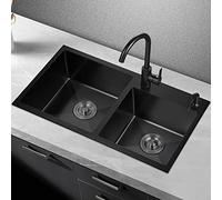 ZQFHSX Fregadero de Cocina Cuadrado con Grifo, de Acero Inoxidable 304 Cepillado, Individual, empotrable o bajo encimera, fácil de Limpiar (Color: Negro~B, Tamaño 82x45cm)