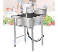 ZQFHSX Fregadero de cocina de acero inoxidable 304 con grifo, cuenco individual para interiores y exteriores, restaurante, granja, 50 cm/60 cm