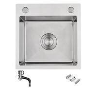 ZQFHSX Fregadero de Cocina de Acero Inoxidable con Cesta coladora y Tubo de desagüe - Monocubo Compacto, fácil de Limpiar para Bar, lavandería o apartamento pequeño (36 x 36 x 21 cm)