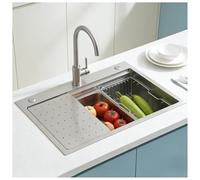 ZQFHSX Fregadero de Cocina de Acero Inoxidable, Cuadrado, Individual, Color Plata, con escurridor, Rejilla Enrollable, Ideal para Zonas de Trabajo y lavaderos, un Elemento Esencial para l
