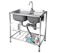 ZQFHSX Fregadero de Cocina de Acero Inoxidable de Doble cubeta para lavandería, Garaje, Interior y Exterior, Restaurante, Catering Industrial.