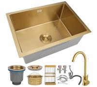 ZQFHSX Fregadero de Cocina de Acero Inoxidable Dorado, diseño de un Solo Seno con nanorrevestimiento en Varios tamaños, instalación empotrada o bajo encimera, Fregadero Auxiliar Hecho a m