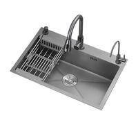 ZQFHSX Fregadero de Cocina de Acero Inoxidable, Fregadero Individual Cuadrado Profundo de Montaje Superior con desagüe, Grifo portátil, para lavandería, Patio Trasero, Restaurante.