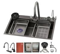 ZQFHSX Fregadero de Cocina de Acero Inoxidable Nano de un Solo tazón con Pantalla de Temperatura - Estación de Trabajo de Cascada de Gran Capacidad Accesorios para vehículos recreativos D