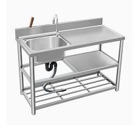 ZQFHSX Fregadero de Cocina de un Solo Seno, Fregadero pequeño para Exteriores para Caravana, Tina de Lavado Comercial de Acero Inoxidable 304 con Mesa de Trabajo y Estante Multifuncional,