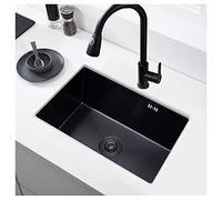 ZQFHSX Fregadero de Cocina de un Solo Seno, Hecho a Mano en Acero Inoxidable T304 con Revestimiento de Titanio Duradero, Acabado Negro y Grifo extraíble de 55 x 40 cm.