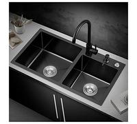 ZQFHSX Fregadero de Cocina Doble de Acero Inoxidable 304 Negro Mate para Cocina y área de preparación de Alimentos, Ideal para caravanas, con Grifo y desagüe. Montaje Superior o bajo enci