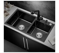 ZQFHSX Fregadero de Cocina Doble de Acero Inoxidable 304 Negro Mate para Cocina y Bar, Apto para Uso en seco y preparación, Ideal para caravanas, con Grifo y desagüe, Montaje Superior o b