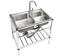 ZQFHSX Fregadero de Cocina Doble de Acero Inoxidable Comercial con Grifo, restaurantes, Servicios de Catering, garajes, Exteriores y Jardines. Fácil de Limpiar y con diseño