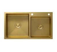 ZQFHSX Fregadero de Cocina Doble de Acero Inoxidable Dorado - Tamaño Grande, Empotrado sobre encimera o bajo encimera, para Uso doméstico, con Cesta de escurrido, Lavabo para Lavar verdur