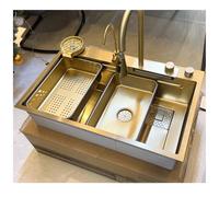 ZQFHSX Fregadero de Cocina Estilo Cascada Dorado de 70 x 50 cm, Fregadero Individual empotrable de Acero Inoxidable con Gran Capacidad para Estaciones de Trabajo y Accesorios multifuncion