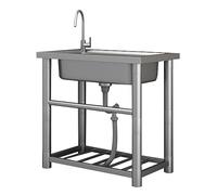 ZQFHSX Fregadero de Cocina Independiente de Acero Inoxidable de 1 cubeta, Lavabo portátil, Juego Comercial con Grifo de Agua fría y Caliente, fácil de Limpiar, para Garaje, Restaurante, l