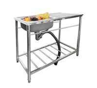 ZQFHSX Fregadero de Cocina Independiente de Acero Inoxidable, Fregadero Comercial/Industrial con Banco de Trabajo y estantes de Almacenamiento, Lavabo con Grifo para lavandería, Plateado