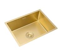 ZQFHSX Fregadero de Cocina Individual de un Solo Seno, Color Dorado, para Barra, Cuadrado, de Acero Inoxidable 304, para baño, con Tubo de desagüe, empotrable o bajo encimera (Color: Dora