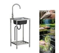 ZQFHSX Fregadero de Cocina Individual - Mueble de baño Independiente - Acero Inoxidable con Soporte - Patas Ajustables - 1 Grifo - Fregadero Compacto para Autocaravana, Caravana o coberti
