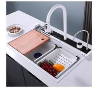 ZQFHSX Fregadero de Cocina Multifuncional de Acero Inoxidable con Cascada, un Solo Seno, Barra de Bar con Grifo Integrado, Cesta de Drenaje, Lavabo, Tabla de Cortar, componente de Drenaje