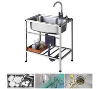 ZQFHSX Fregadero de Cocina Multiusos de Acero Inoxidable, Fregadero Individual con Grifo y desagüe para Exteriores, Interiores, Garaje y lavandería.