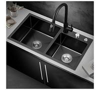 ZQFHSX Fregadero de Cocina Nano de Doble cubeta de Acero Inoxidable 304 para Bar, hogar y Caravana, Multifuncional, con Grifo y botón de Control de encimera, empotrable o bajo encimera (C