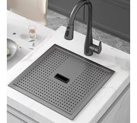 ZQFHSX Fregadero de Cocina Negro con Tapa, Oculto, de un Solo Seno, con Grifo extraíble bajo encimera y Accesorios incluidos (50 x 40 x 22 cm)