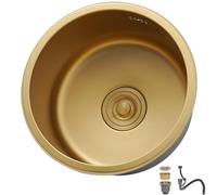 ZQFHSX Fregadero de Cocina pequeño de Acero Inoxidable de 40 x cm, Redondo, empotrable, Color Oro Cepillado, con Filtro de desagüe y 1 cubeta sin Orificio para Grifo.