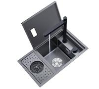 ZQFHSX Fregadero de estación de Trabajo empotrable con enjuagador de Vidrio y Grifo de Agua purificada elevable, Mini Fregadero Individual de Acero Inoxidable para Debajo de la encimera,