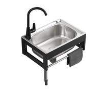 ZQFHSX Fregadero de Pared de Acero Inoxidable de un Solo Seno para Cocina, lavamanos Comercial con grifos de Agua fría y Caliente para Garaje, baño, Restaurante, lavandería (58 x 43 cm)