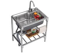 ZQFHSX Fregadero Exterior Independiente de Acero Inoxidable para Uso Comercial en restaurantes, con un Solo Seno, grifos de Agua fría y Caliente, Ideal para garajes y lavaderos. Medidas: