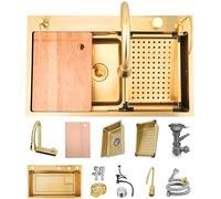 ZQFHSX Fregadero Golden Waterfall de 75 x 45 cm, Monomando de Montaje Superior, de Acero Inoxidable, Multifuncional, Ideal para la Cocina o el Bar del hogar, con Grifo Extensible y escurr