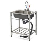 ZQFHSX Fregadero Independiente de Acero Inoxidable con Protector de Lavado, 1 Compartimento con Grifo, Ideal para restaurantes, lavaderos, Patios Traseros, garajes y Exteriores. Medidas: