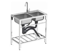 ZQFHSX Fregadero Independiente de Acero Inoxidable de 2 Compartimentos para Cocina Comercial, Fregadero de Doble cubeta con Patas para Exteriores, restaurantes, Patios y garajes.