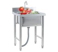 ZQFHSX Fregadero Independiente de Acero Inoxidable de un Solo tazón, Juego de Cocina Comercial para Restaurante con Grifo, Lavabo utilitario para Interiores y Exteriores