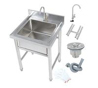 ZQFHSX Fregadero Independiente de Acero Inoxidable para Cocina Comercial y hostelería. Incluye Grifo. Un Solo Seno para baño, Interior y Exterior. Medidas: 50 cm x 80 cm, 60 cm x 80 cm.