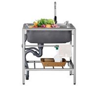 ZQFHSX Fregadero Independiente de un Solo Seno, de Acero Inoxidable 304, de 1 Compartimento con Grifo de Agua fría y Caliente, para Garaje, lavadero, Interior y Exterior (Plateado, tamaño