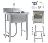 ZQFHSX Fregadero Individual de Acero Inoxidable Independiente para cocinas comerciales de restaurantes, con Grifo y lavamanos para Uso Interior y Exterior.