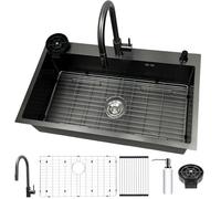 ZQFHSX Fregadero Individual Grande de 85 x 50 cm, de Acero Inoxidable, con Cesta antigoteo y Grifo incluidos, Kit de Limpieza de cristalería para Cocina y Barra, Apto para lavavajillas.