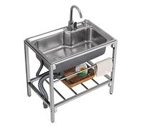 ZQFHSX Fregadero Individual Independiente de Acero Inoxidable con desagüe, 1 Compartimento, Ideal para Garaje, Restaurante, lavadero o Uso Interior y Exterior. Medidas: 71 x 50 x 85 cm.