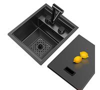 ZQFHSX Fregadero Individual para Restaurante, cafetería o Bar, de Acero Inoxidable, de tamaño pequeño, con Compartimento Oculto, para Lavar Verduras (Color: Negro, 40 * 44 Pulgadas, 22,5