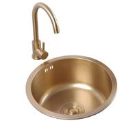 ZQFHSX Fregadero Individual Redondo de Acero Inoxidable Dorado, tamaño Mini, Ideal para Lavar Platos, en hoteles, caravanas, Bares, Balcones o Piscinas (Color: Dorado, 32 * 17 cm).