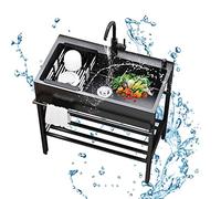 ZQFHSX Fregadero Industrial de un Solo Seno, Independiente, para Cocina, con Grifo y coladores, de Acero Inoxidable. Lavadero Que Ahorra Espacio, Ideal para lavandería, Garaje o jardín ex