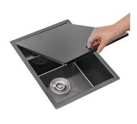 ZQFHSX Fregadero Invisible de Acero Inoxidable de un Solo Seno con Grifo Plegable y Tapa de desagüe para Bares, caravanas y cocinas pequeñas. Lavabo Empotrado Oculto para Lavar Verduras.