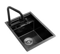 ZQFHSX Fregadero Invisible de Acero Inoxidable de un Solo Seno con Grifo Plegable y Tapa de desagüe para Bares, caravanas y cocinas pequeñas. Lavabo Empotrado Oculto para Lavar Verduras.