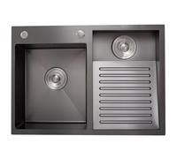 ZQFHSX Fregadero negro con tabla de lavado integrada, diseño de doble cuenco hecho de acero inoxidable SUS 304 para una fácil limpieza, juego completo de drenaje ideal para cocina, baño y