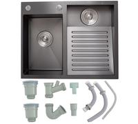 ZQFHSX Fregadero para Cuarto de Servicio y lavandería - Acero Inoxidable Sus 304 Negro de Alta Resistencia con Tabla de Lavar integrada, diseño de Doble cubeta de fácil Limpieza para baño