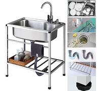 ZQFHSX Fregadero portátil Comercial de Acero Inoxidable, Fregadero de jardín Exterior de una Sola artesa, Cocina Grande con Banco de Trabajo, equilibrado, Estable, Resistente y Duradero,