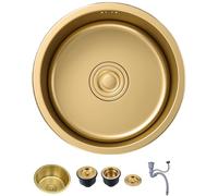 ZQFHSX Fregadero Redondo de Acero Inoxidable Color Oro de 15,7 x 15,7 Pulgadas, diámetro de preparación de 400 mm, Fregadero de Cocina Empotrado sobre Superficie con escurridor.