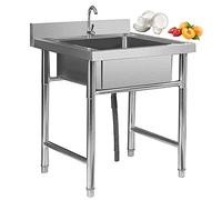 ZQFHSX Fregadero utilitario de Acero Inoxidable 304 con Grifo, no magnético, de un Solo Seno, para Cocina, sótano, lavadero, Garaje, lavadero Independiente Grande, 19.7"/23.6"