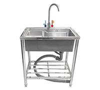 ZQFHSX Fregadero utilitario de Acero Inoxidable - Monoseno Independiente para Cocina con Grifo de Agua fría y Caliente, Ideal para Casas de Campo, baños, Bares y lavaderos (22 cm de profu