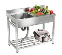 ZQFHSX Fregadero utilitario de Acero Inoxidable para Exteriores, Fregadero de Cocina Independiente con Grifo Giratorio de 360°, cubeta Grande y Estante de Almacenamiento, estación de trab