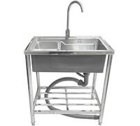 ZQFHSX Fregadero utilitario de un Solo Seno, Cocina Comercial Independiente con estantes de Almacenamiento, estación de Lavado de Manos de Acero Inoxidable para lavandería, grifos para FR